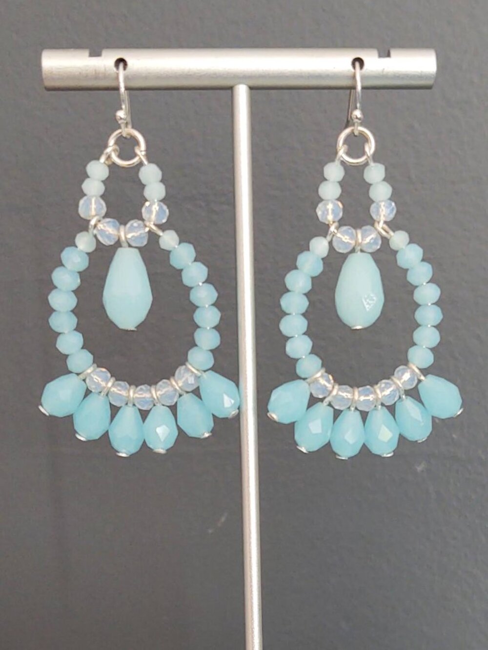 Powder blue glass chandelier earrings